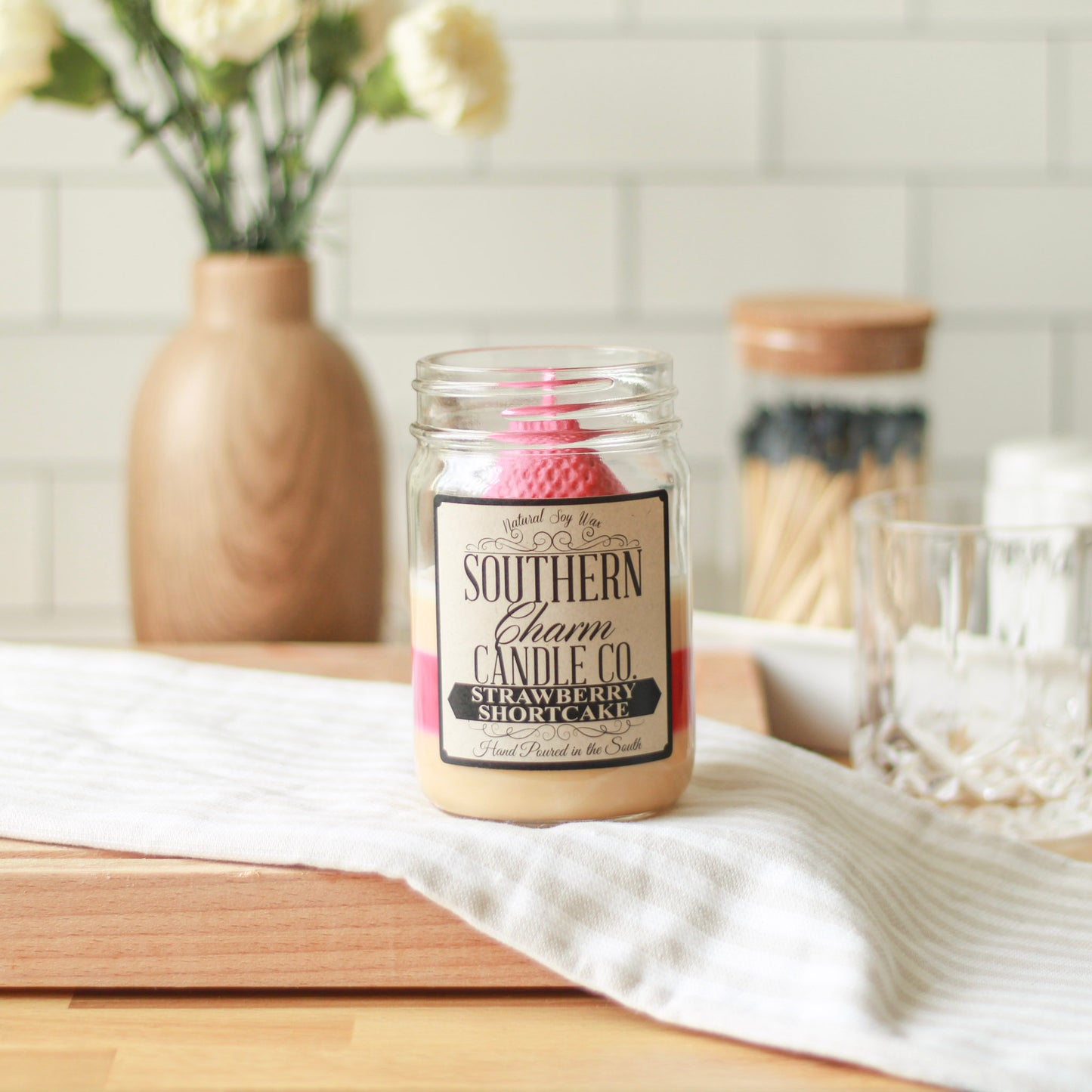 STRAWBERRY SHORTCAKE SOY WAX HAND POURED CANDLE 12 OZ