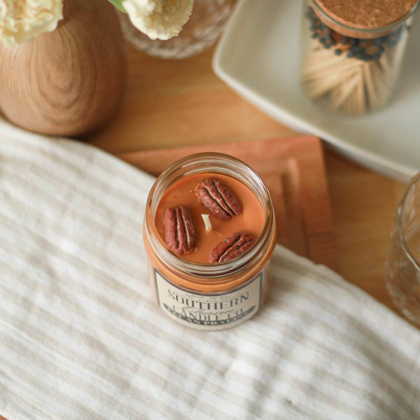 PECAN PRALINE CANDLE SOY WAX HAND POURED CANDLE 12 OZ